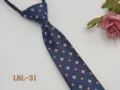 Slim zipper necktie for men with blue fabric and orange white floral pattern, detail view. - L6L-31