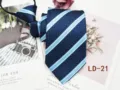 Men's blue striped zipper necktie, formal business lazy tie detail, professional wear. - LD-21