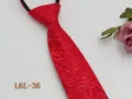 Red zip necktie with elegant swirl pattern, easy pre-tied design for men's business wear. - L6L-36
