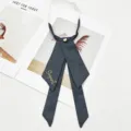 Solid color JK uniform tie preppy style bow ribbon with elegant embroidery decoration. - Dark Gray