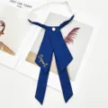 Solid color JK uniform bow tie with Elegant embroidery and sparkling rhinestone decor for women. - Sapphire Blue