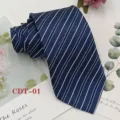 Classic navy blue striped men's business necktie, elegant jacquard woven formal tie. - CDT-01