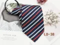 Detailed view of the business zipper necktie with classic diagonal stripes in navy red white. - LD-38