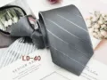 Men's grey striped zipper necktie for business formal wear, easy-to-wear lazy tie design for workplace. - LD-40