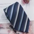 Classic striped men's necktie in navy blue with light blue and white diagonal stripes for business. - CS-01