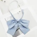 Noeud papillon d'uniforme JK bleu clair mat avec sangle reglable, ideal pour les tenues de lyceenne. - Bleu gris