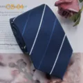 Men's classic business silk tie in deep blue with white diagonal stripes for formal office wear. - CS-04