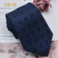 Cravatta da uomo in seta blu scuro business con motivo jacquard classico. - CS-15