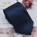Cravatta classica da uomo in seta blu scuro con motivo a quadri bianchi sottili formale - CS-16
