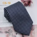 Cravatta classica in seta blu scuro da uomo con elegante motivo jacquard quadrato per abiti formali. - CS-19
