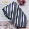 Cravatta formale da uomo in seta affari a righe 8cm design classico variante grigio blu. - CS-21