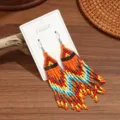 Böhmische handgefertigte Glasperlen Fransen Ohrringe ethnisches Dreieck Muster Urlaubsstil Detail - Marineblaue Boho-Perlenohrringe mit Quasten
