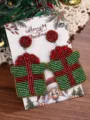 Pendientes navideños hechos a mano con cuentas caja de regalo joyería festiva colgantes - Caja de Regalo de Navidad