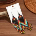 Böhmische handgemachte Perlen Ohrhänger ethnischer Stil Dreieck Perlen Quasten Schmuck Damen - Rote Blumen-Boho-Perlenohrringe mit Quasten