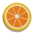 Handgemaakte rocailles kralen sinaasappel onderzetter, kleurrijke citrus tafelmat. - Kralen onderzetters met sinaasappelschijfjes / Oranje