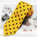 Yellow men's tie with blue floral dot pattern, vintage business casual necktie accessory 8cm. - HFL-14