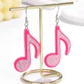 Pinke Glitzer Noten Acryl Ohrringe für Damen modische Statement Ohrhänger süßer Musik Schmuck - Musiknote Hänger Stil 2 / Fuchsia