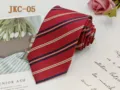 Classic red striped necktie with fine herringbone texture, versatile preppy style accessory. - JKC-05