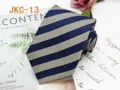 Classic navy blue and beige striped necktie, versatile casual uniform accessory for men and women. - JKC-13