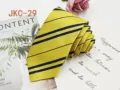 Yellow striped JK uniform tie detail shot, 7cm handmade casual jacquard fabric accessory. - JKC-29