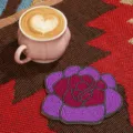 Handmade beaded rose coaster heat insulation pad flower table decor aesthetic home kitchen accessory - Purple Rose / White