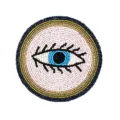 Handgefertigter Perlenuntersetzer mit Schutzauge, runder Tassenbecher für Tischdekoration. - Auge / Weißblau