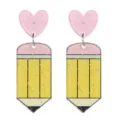Süße Bleistift Acryl Ohrringe Lehrer Tag rosa Glitzer Herz Ohrhänger Schmuck - Bleistift