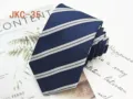 Classic navy blue striped tie for uniform and business wear, stylish 7cm handmade design. - JKC-35