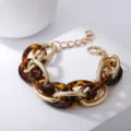 Klobiges Kettenarmband Detail, Acryl Schildpatt und gemischte Metallglieder für Damen. - Gold Metall Leopard Acryl / Gold Leopardenmuster