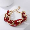 Klobiges rotes Acryl Gold Metall Kette Armband Mode Retro Schmuck für Damen und Mädchen. - Gold Rot