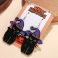 Halloween schwarze Katze Acryl Ohrringe Hexenhut Design Party Damen Schmuck Geschenk - Schwarze Katze