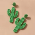 Handgemachte grüne Kaktus Perlen Ohrstecker böhmischer Stil Modeschmuck für Damen Alltag Kleidung - Kaktusgrün