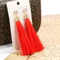 Rote Quasten Ohrringe Böhmische Lange Strass Ohrhänger Modeschmuck für Damen Accessoire - Rot