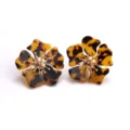 Retro Schildpatt Acryl Blume Ohrstecker mit Gold Staubfaden fuer Damen Modeschmuck - Kaffeebraun