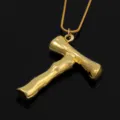 Goldfarbene Lava Textur Buchstabe T Anhänger Halskette, stilvolle kurze Kette Damen. - Buchstabe T Stil