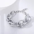 Klobiges silberfarbenes mehrschichtiges Metallketten-Armband stilvoller Damenschmuck - Silberton Vollmetall