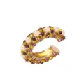 Schicke goldfarbene Ohrmanschette mit bunten Kristallen und eleganten Perlen für Damen. - Einzelstück / Gelb