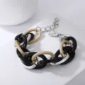 Schicke Gliederkette Armband schwarz silber gold Mix Modeschmuck Damen Statement Stil - Gold Silber und Schwarz
