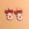 Süße weihnachtliche Rentier Holz Ohrringe mit rotem Geweih und Haken für Damen Mädchen Festgeschenk - Elch-Stil / Ein Paar