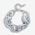 Grobe Gliederkette Armband mit weißem Marmor Acryl und glänzenden silbernen Gliedern. - Silber Glitzer Muster