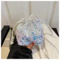 Glitterende pailletten trekkoordemmer tas, stijlvolle schoudertas crossbody voor dames. - Wit