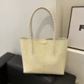 Chic white and yellow pattern tote bag, large capacity stylish shoulder handbag for women. - White