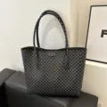 Large capacity tote bag for women commuter stylish shoulder bag daily use black geometric design - Black