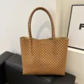 Large capacity brown geometric tote bag stylish commuter shoulder bag for women daily use - Brown