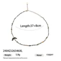Chic collana girocollo con perline e ciondolo ad ala, elegante gioiello in metallo di rame per donna. - Collana di Perline con Ciondolo ad Ala (2404ZJ26346XL) / Oro