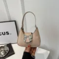 Bella borsa sotto ascella rosa con fiocco da donna, borsa a mano in pelle PU alla moda. - Kaki
