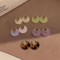 Colorful acetate hoop earrings detail shot, retro style versatile design for women. - Brown 9