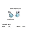 Detailed view of aquamarine zircon earrings showing dimensions, weight, and copper material specs. - Octagon White Blue Zirconia Studs