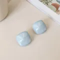 Handcrafted light blue mint drop oil square stud earrings, chic summer vacation. - Light Blue Square Copper Earrings