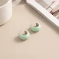 Mint green drip oil hoop earrings, chunky C-shaped minimalist design, perfect for summer resort styles. - Copper Mint Green C-Shaped Earrings